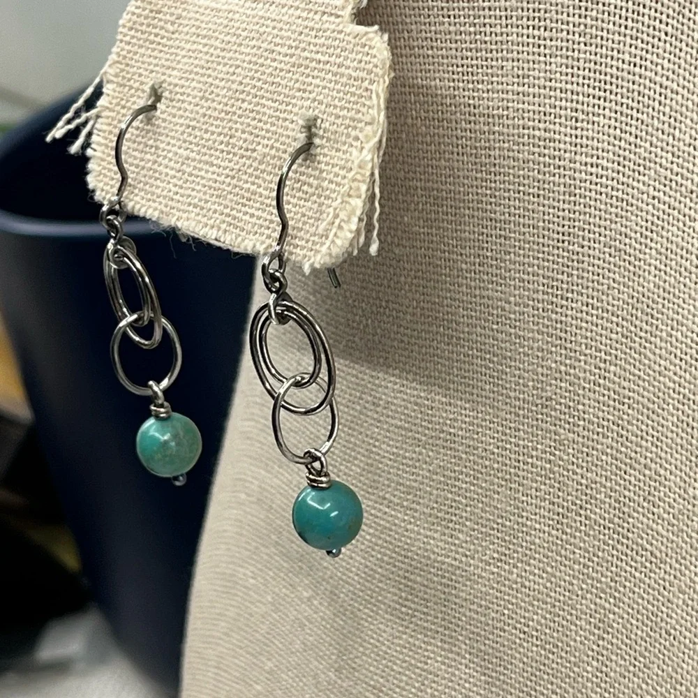 Vintage Whitney Kelly Sterling Silver Earrings with Turquoise Beads - Picture 10 of 16